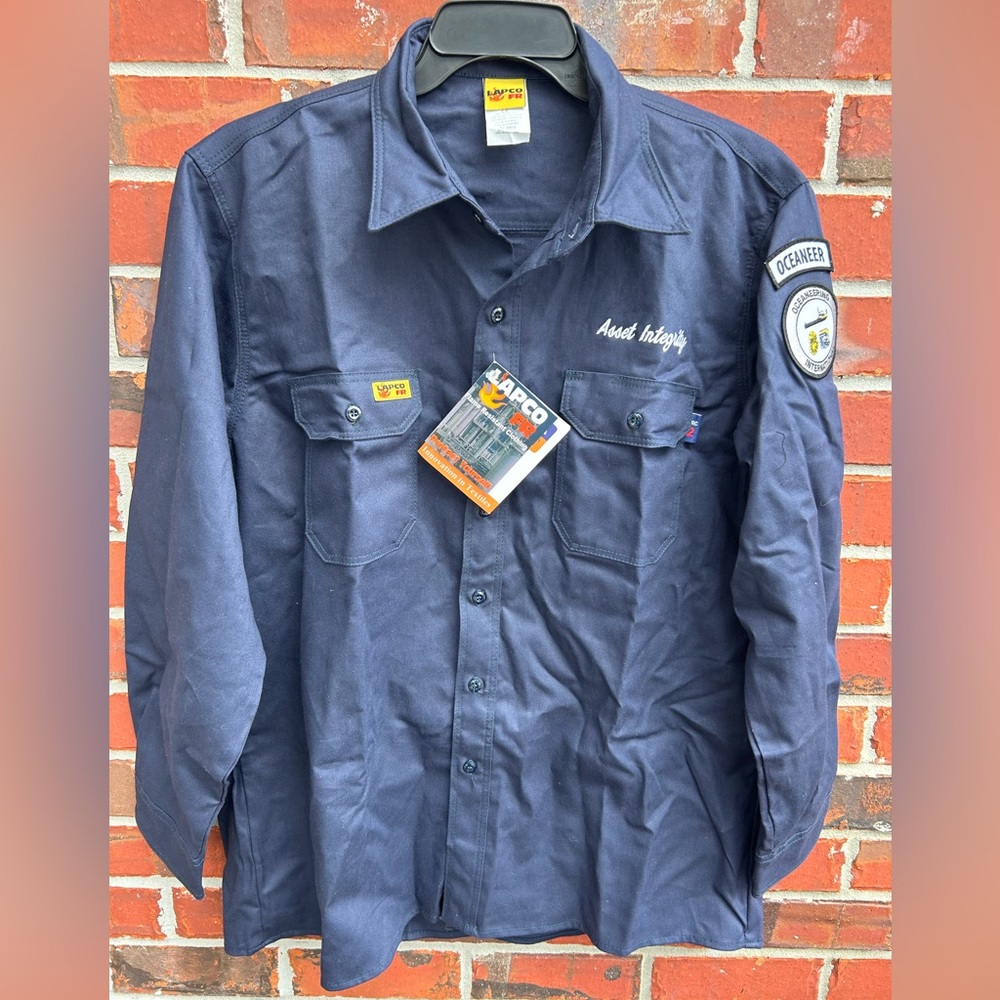 NWT Lapco FR Flame Resistant Long Sleeve Button Down Navy Blue XXL Work Shirt